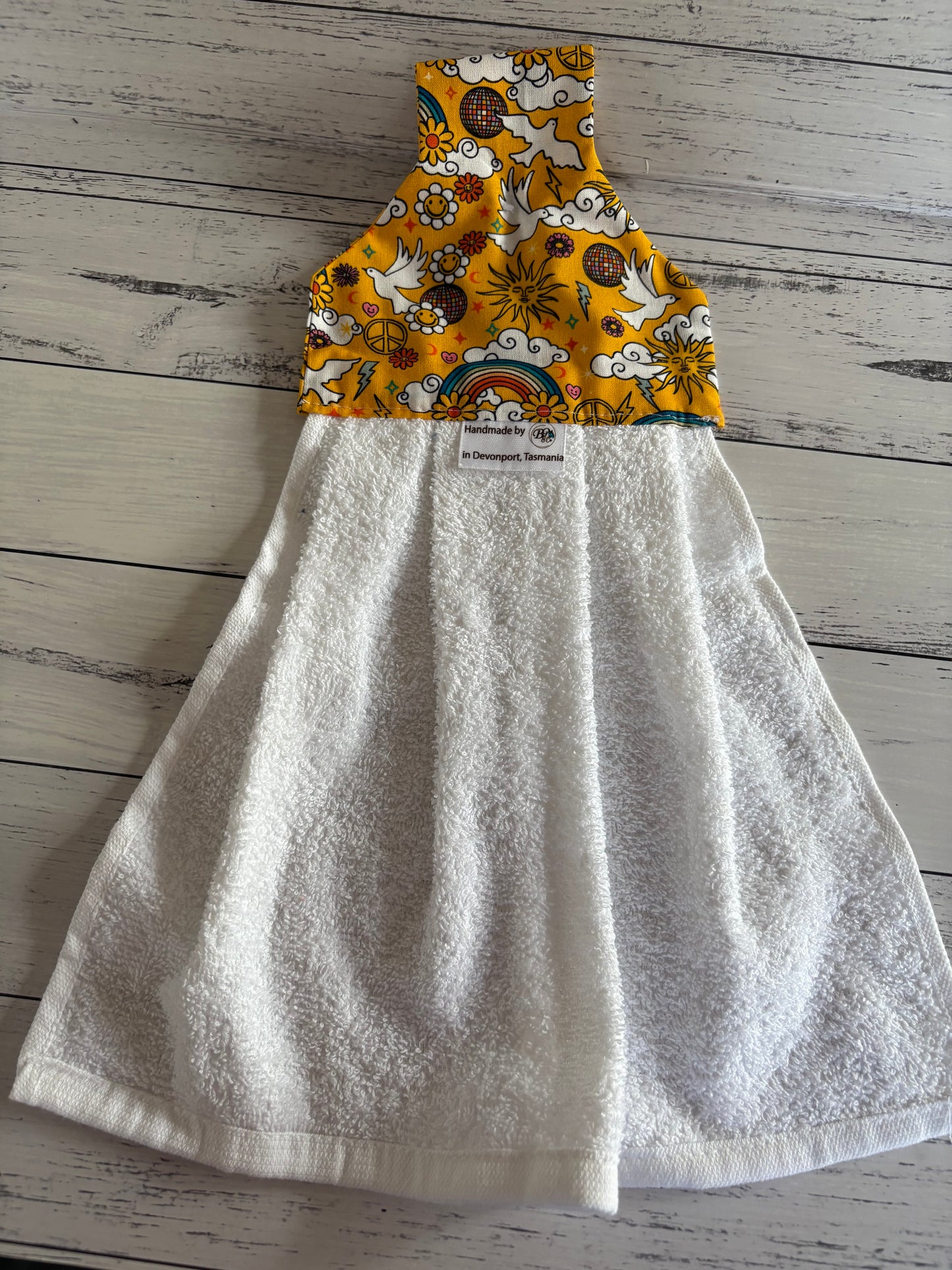 Hanging hand towel - yellow peace